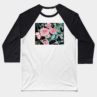 Pink Cabbage Rose Baseball T-Shirt